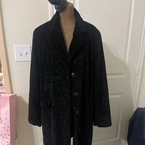 XL East 5th Ave Knee Length Black Faux fur Chenille Textured Swing Car Coat